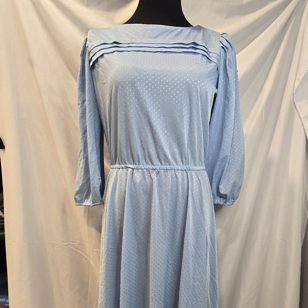 Vintage Lady Carol Blue Dress Size 16 Polyester Dots